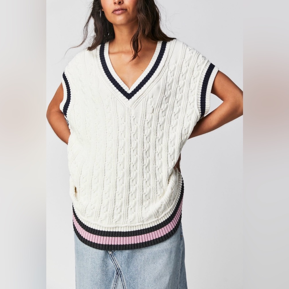 Free People , We the free home game vest •Ivory Combo~ size Medium *NWT